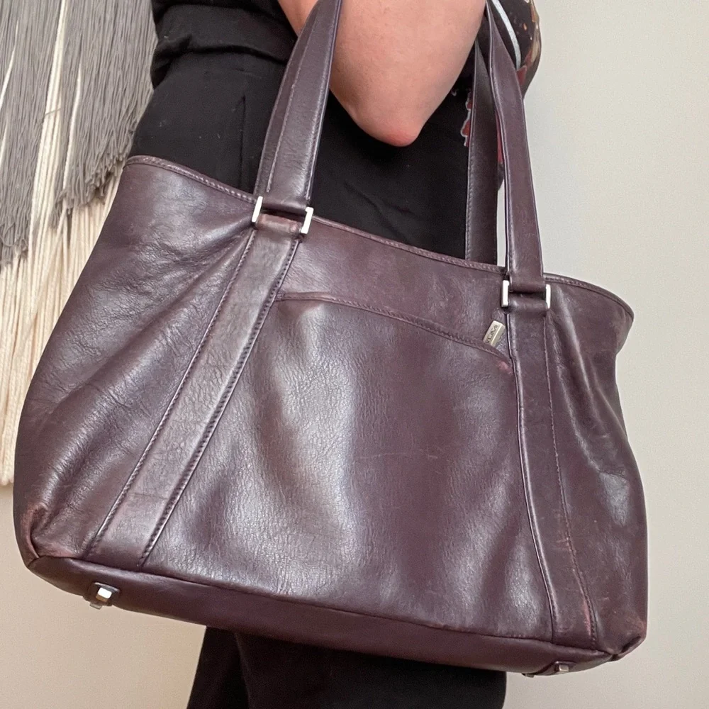 Tumi Purple Leather Tote Bag
